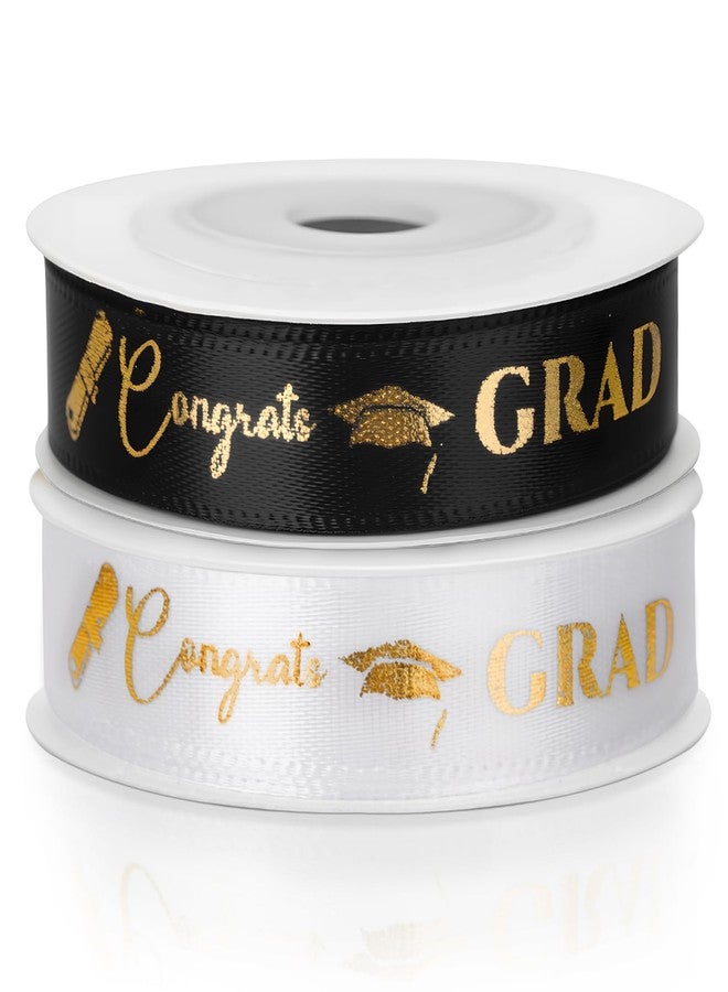 كينجلاك شريط تهنئة بالتخرج من كينغليك، لفتان، 20 ياردة، مناسب لتغليف الهدايا وتزيين الحفلات والأعمال اليدوية، باللونين الأسود والأبيض مع طباعة ذهبية. - Image 1